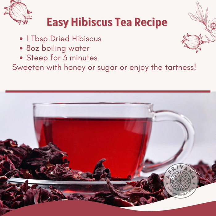 Vibrant dried hibiscus flowers. Easy Hibiscus Tea Recipe. Sweeten Hibiscus with honey or sugar or enjoy the tartness.